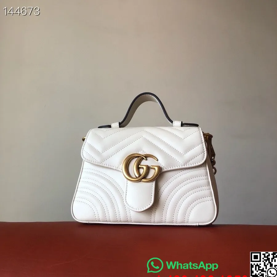 Sac Gucci Top Handle Marmont 22cm Cuir De Veau, Blanc