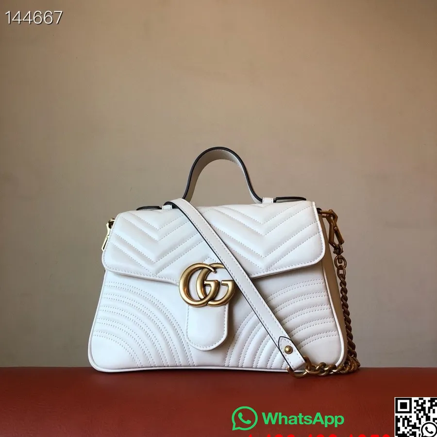 Sac Gucci Top Handle Marmont 28cm Cuir De Veau, Blanc