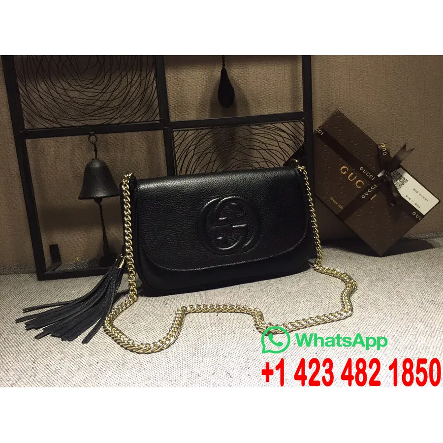 Sac Bandoulière Gucci Soho Chain 25cm Cuir De Veau Collection Automne/hiver 2020, Noir