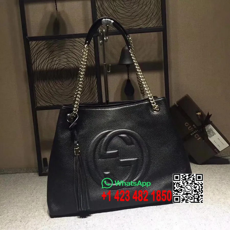 Sac Cabas Gucci Soho Chain 38cm Cuir De Veau Collection Automne/hiver 2020, Noir