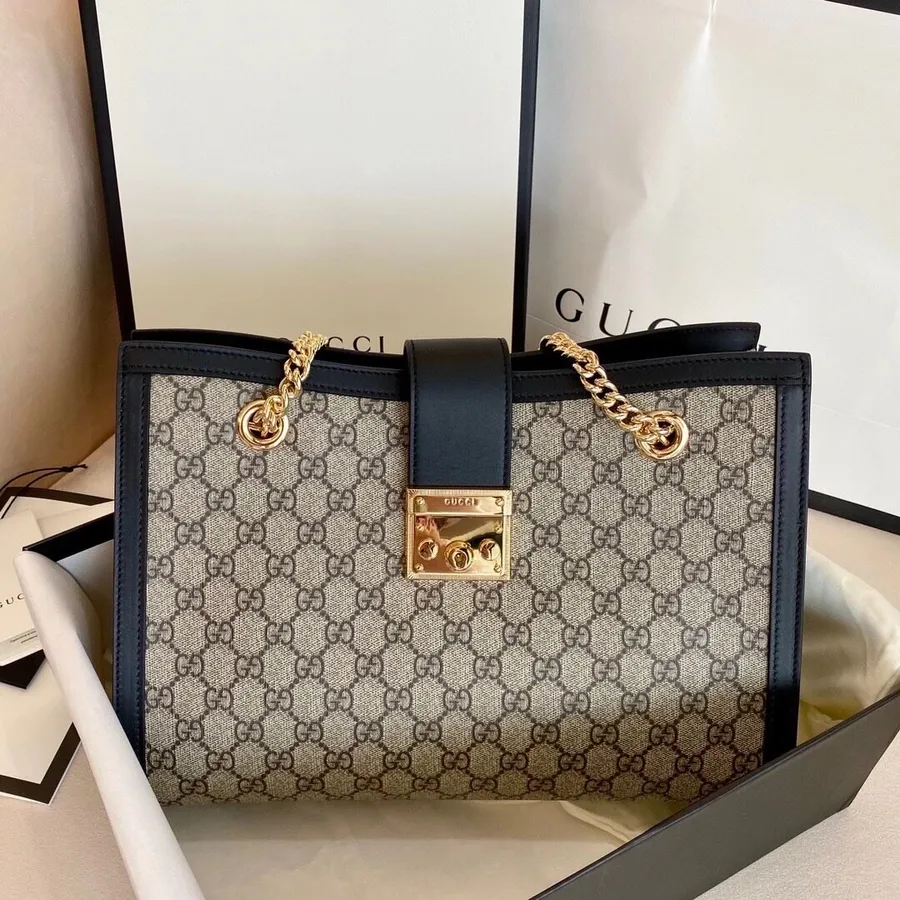 Bolsa Gucci Gg Com Cadeado 32 Cm Couro De Bezerro Coleção Outono / Inverno 2020, Preta