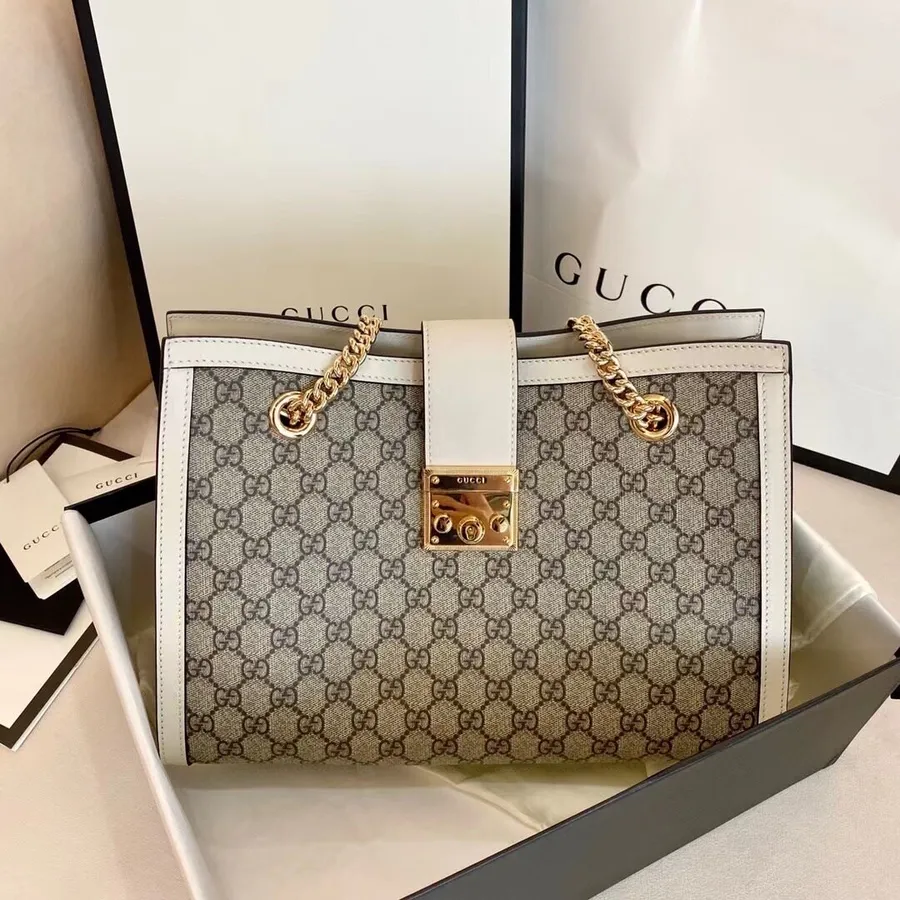 Gucci Gg Padlock Tote Bag 32cm Couro De Bezerro Coleção Outono/inverno 2020, Branco