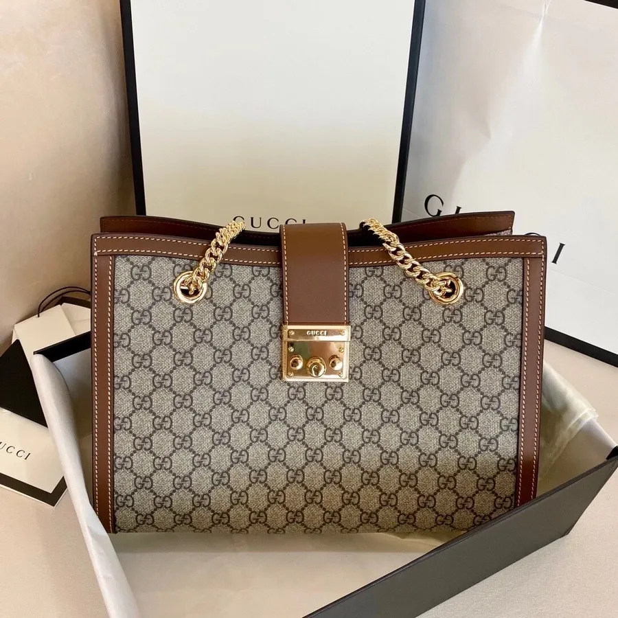 Bolsa Gucci Gg Com Cadeado 32 Cm Couro De Bezerro Coleção Outono / Inverno 2020, Marrom