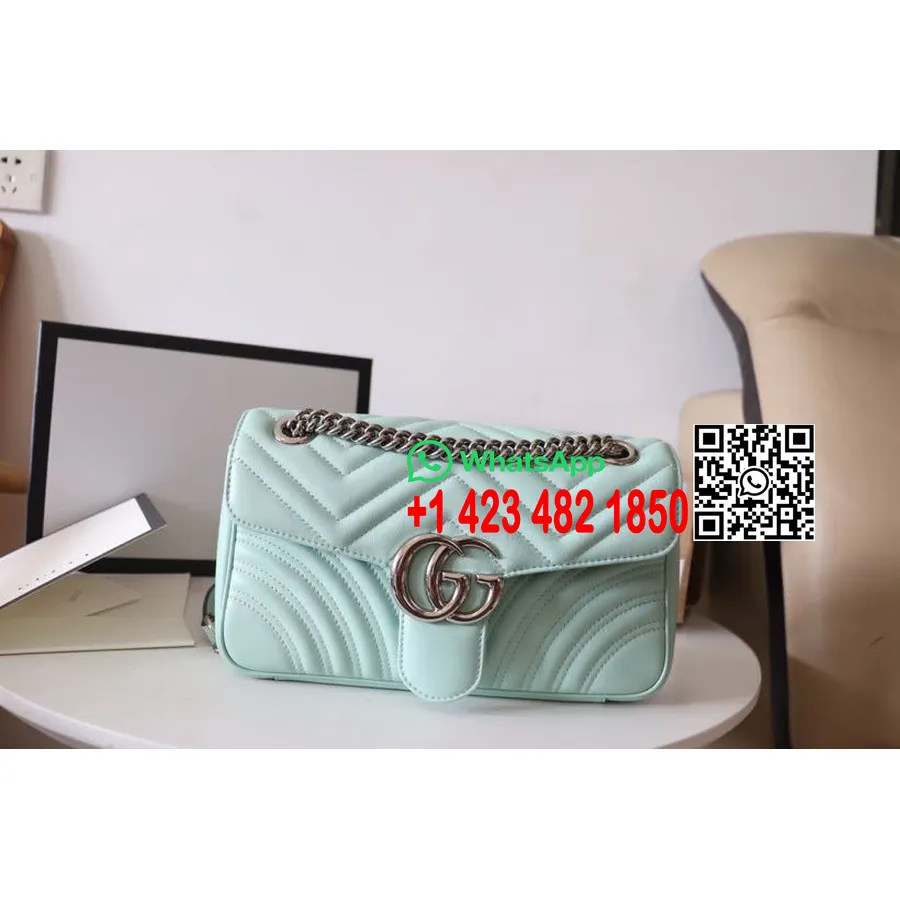 Gucci Marmont Torba Za čez Ramo 26 Cm 443497 Kolekcija Pomlad/poletje 2020 Iz Telečjega Usnja, Mint Zelena