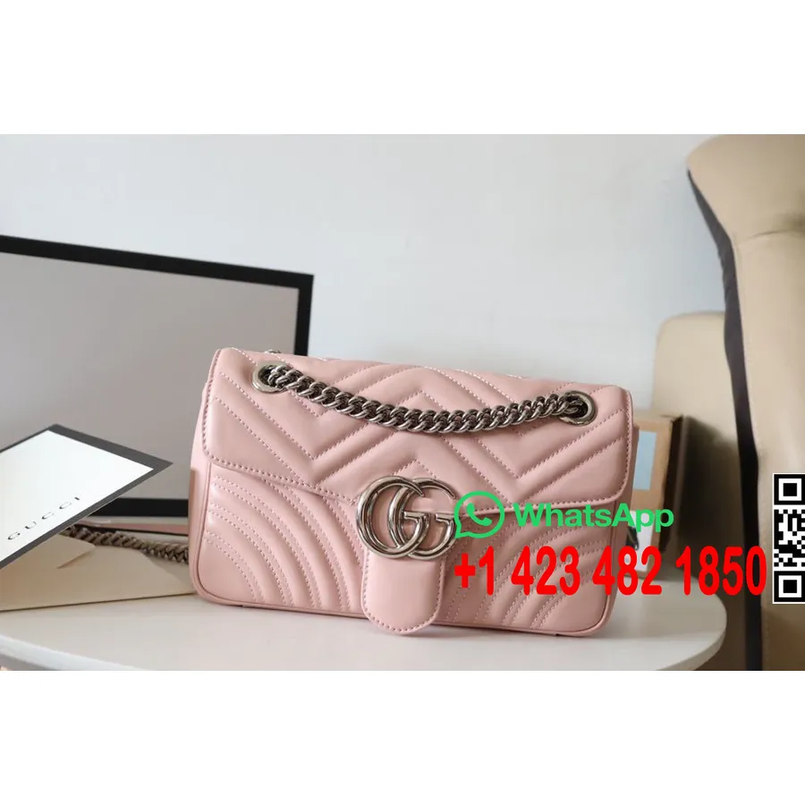 Gucci Marmont Omuz Çantası 26cm 443497 Dana Derisi İlkbahar/Yaz 2020 Koleksiyonu, Kiraz Çiçeği