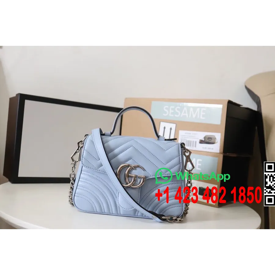 Gucci Marmont Top Handle Bag 22cm 547260 δέρμα μοσχαριού συλλογή άνοιξη/καλοκαίρι 2020, μπλε του ουρανού