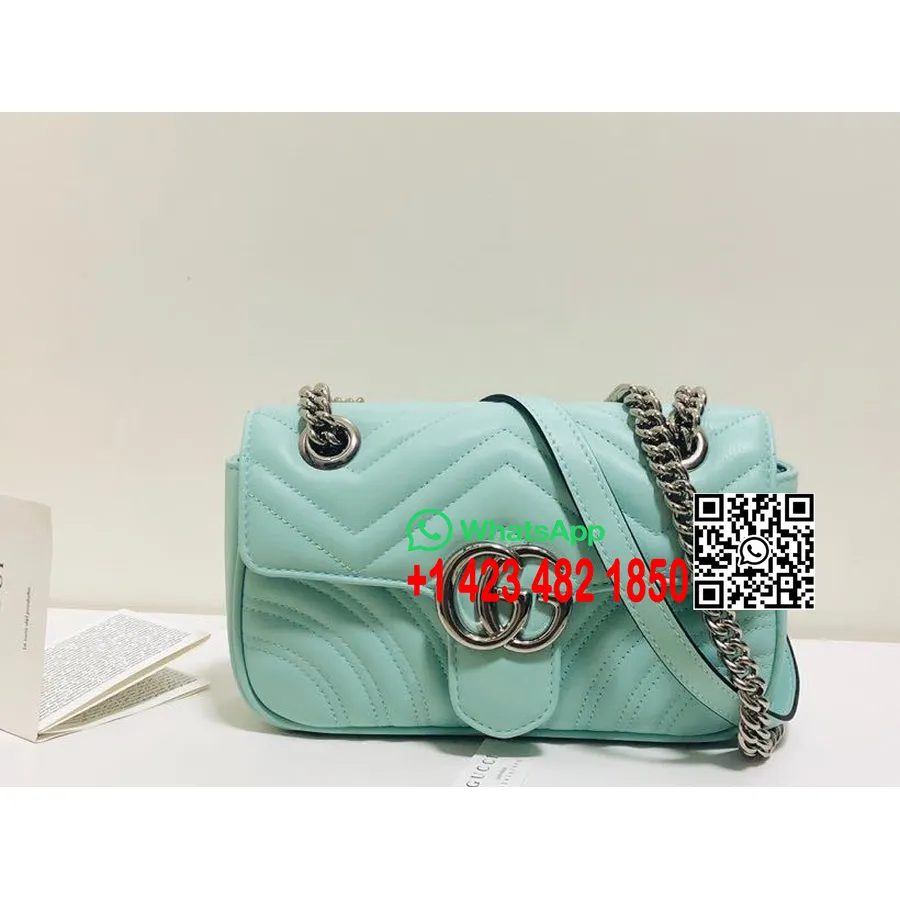 Bolso De Hombro Gucci Marmont 23cm 446744 Piel De Becerro Colección Primavera/verano 2020, Verde Menta