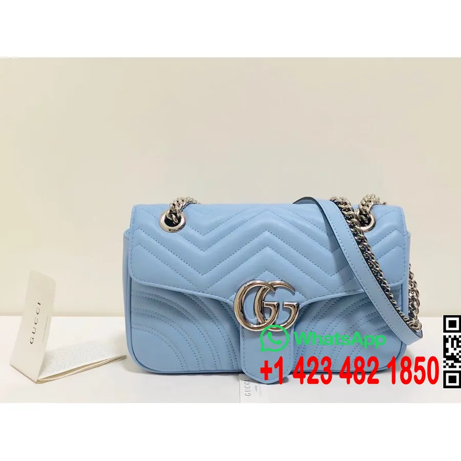 Tas Bahu Gucci Marmont 26cm 443497 Koleksi Musim Semi/musim Panas Kulit Anak Sapi 2020, Biru Langit