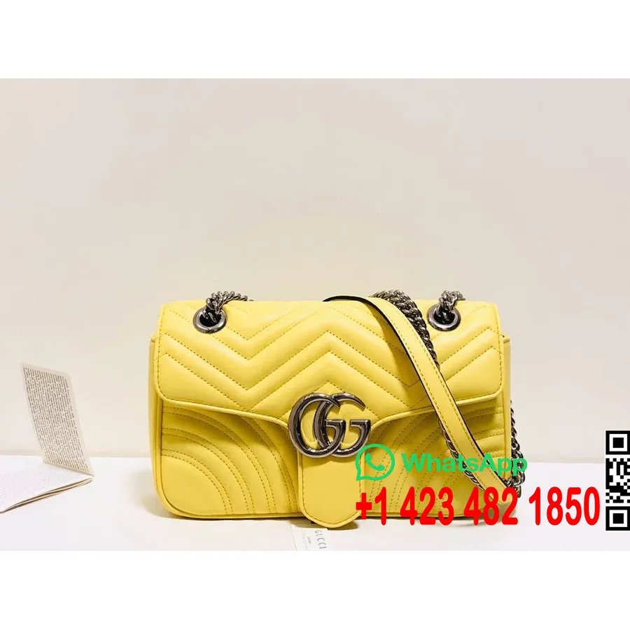 Gucci Marmont Omuz Çantası 26cm 443497 Dana Derisi İlkbahar/Yaz 2020 Koleksiyonu, Muz Sarısı