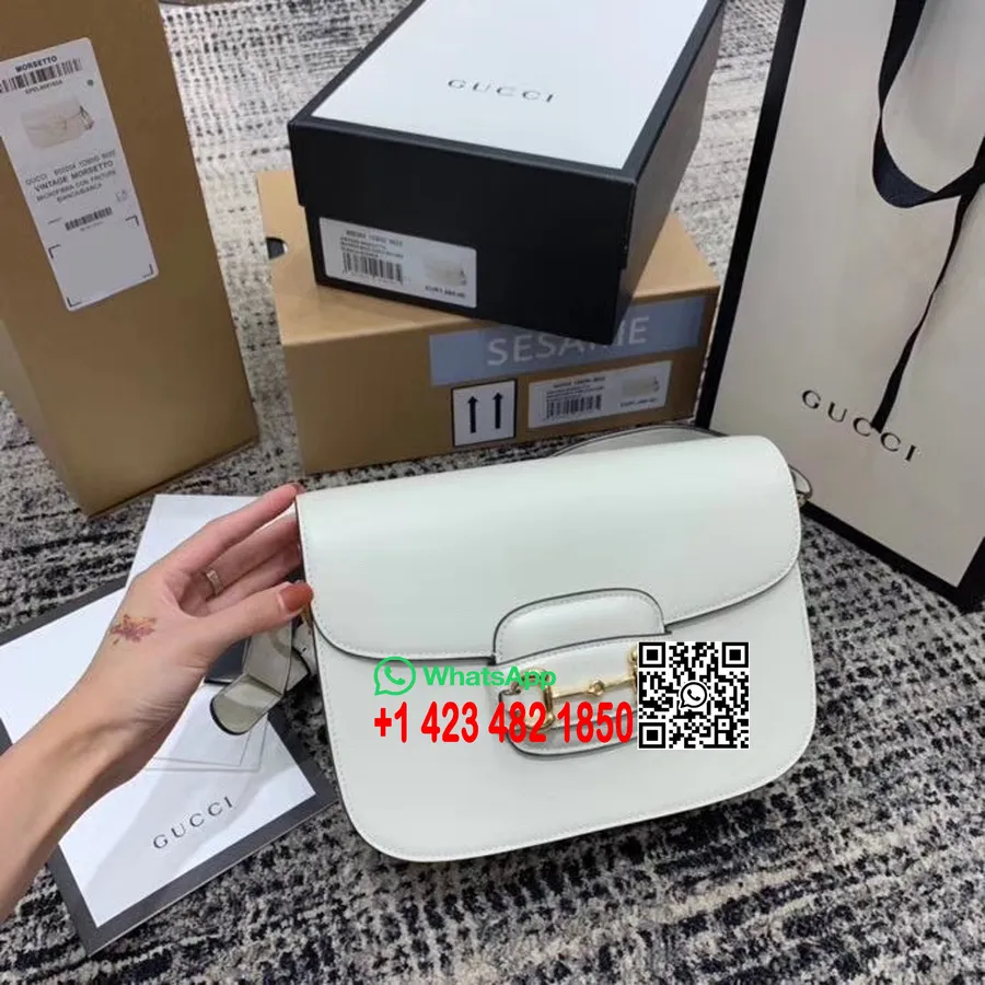 Tas Bahu Gucci Horsebit 1955 25cm 602204 Koleksi Musim Semi/musim Panas 2020 Kulit Anak Sapi, Putih