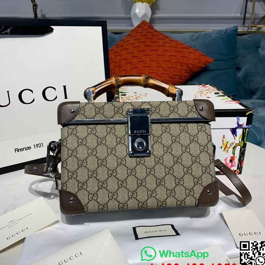 Gucci Bambus Globe-trotter Gg Vanity Skønhedsetui 24 Cm 588351 Kollektion Forår/sommer 2020, Beige/ibenholt