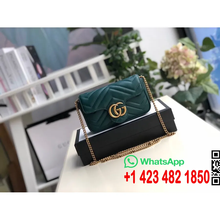 Gucci Mini Marmont Olkalaukku 16cm 476433 Vasikanahkainen Kevät/kesä 2020 Mallisto, Vihreä