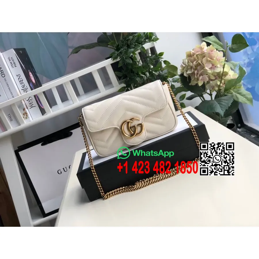 Gucci Mini Marmont Axelväska 16cm 476433 Kalvskinn Vår/sommar 2020 Kollektion, Vit