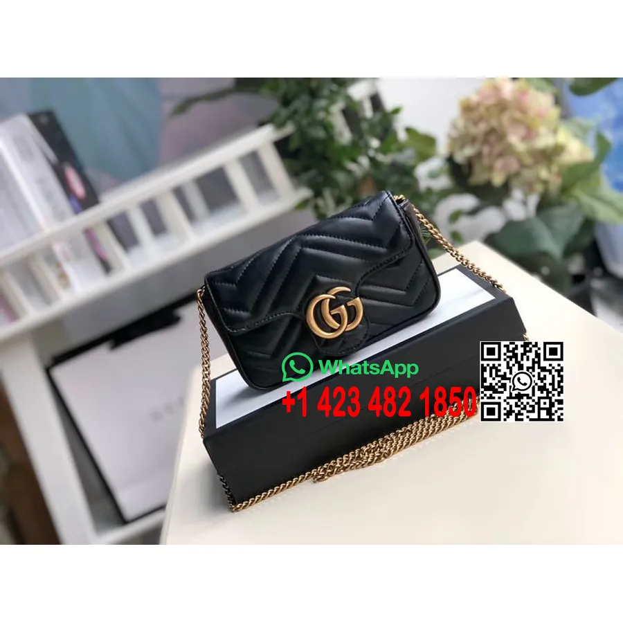 Gucci Mini Marmont Válltáska 16cm 476433 Borjúbőr 2020 Tavaszi/nyári Kollekció, Fekete