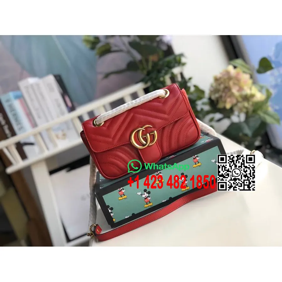 Gucci Marmont Torba Na Rame 23 Cm 446744 Kolekcija Proljeće/ljeto 2020. Teleća Koža, Crvena