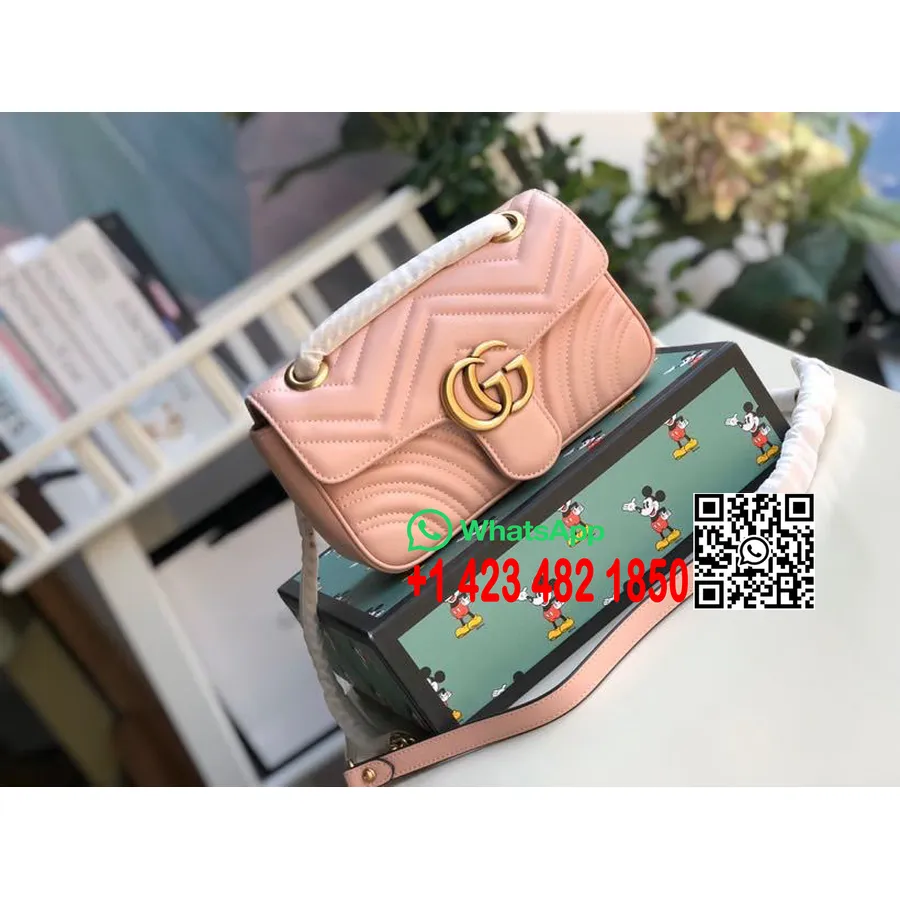 Bolsa De Ombro Gucci Marmont 23cm 446744 Couro De Bezerro Coleção Primavera / Verão 2020, Rosa