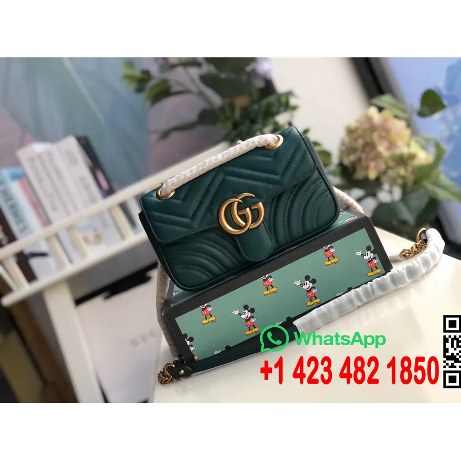 Gucci Marmont Torba Na Rame 23 Cm 446744 Kolekcija Proljeće/ljeto 2020. Teleća Koža, Zelena