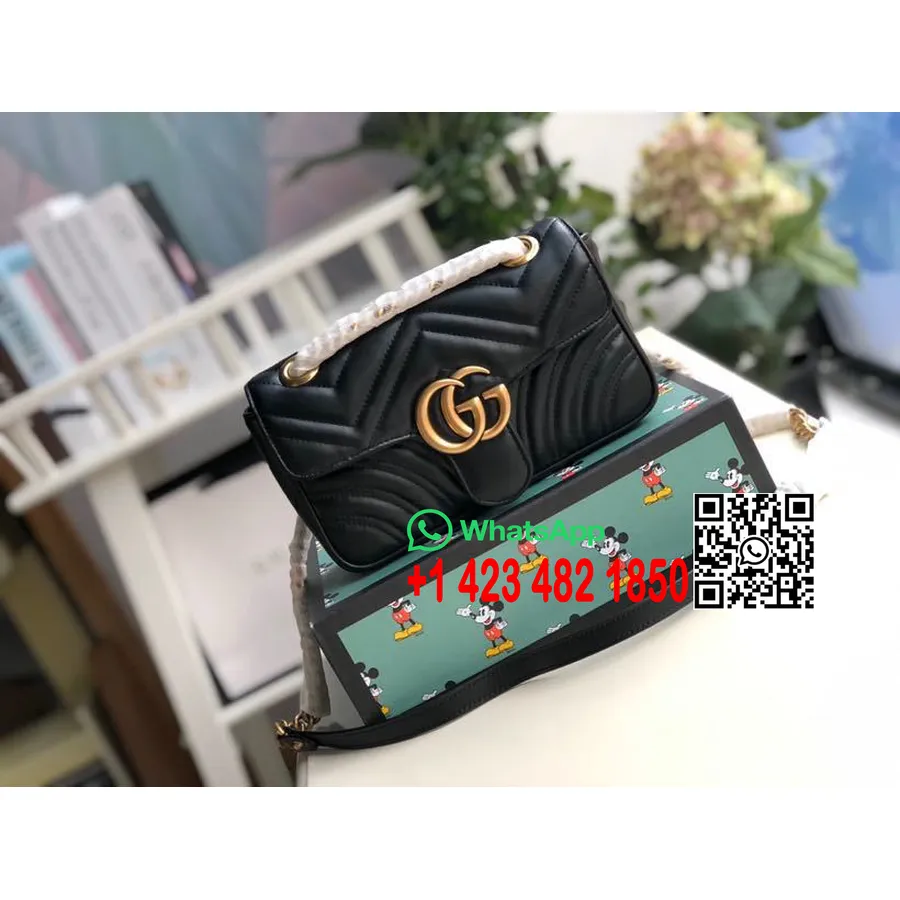 Bolsa De Ombro Gucci Marmont 23cm 446744 Couro De Bezerro Coleção Primavera / Verão 2020, Preta