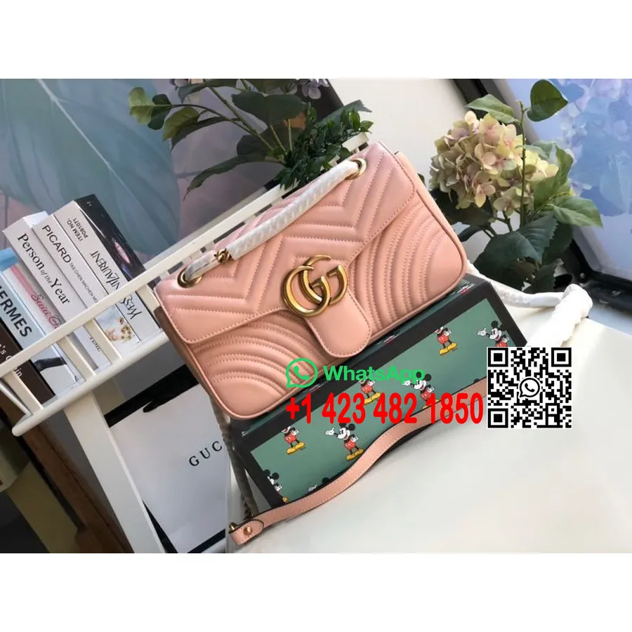 Сумка через плечо Gucci Marmont 26см 443497 из телячьей кожи, коллекция весна/лето 2020, розовый