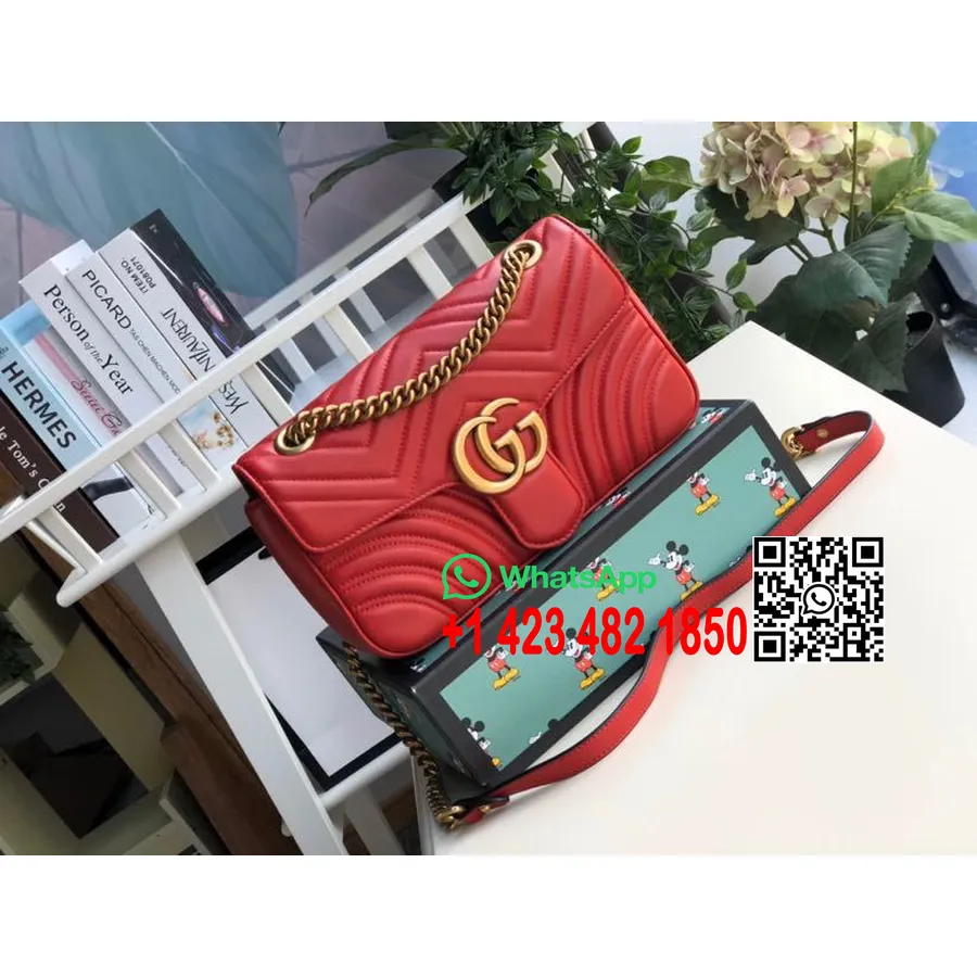 Сумка через плечо Gucci Marmont 26см 443497 из телячьей кожи, коллекция весна/лето 2020, красный