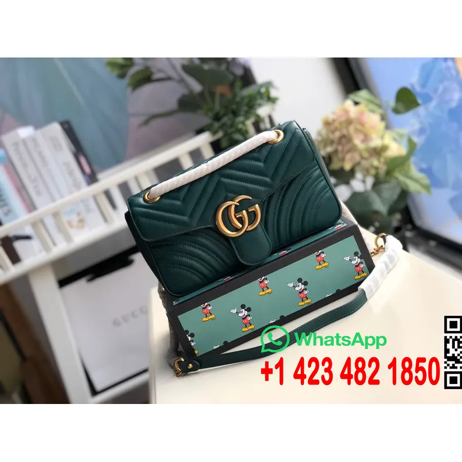 Сумка через плечо Gucci Marmont 26см 443497 из телячьей кожи, коллекция весна/лето 2020, зеленый