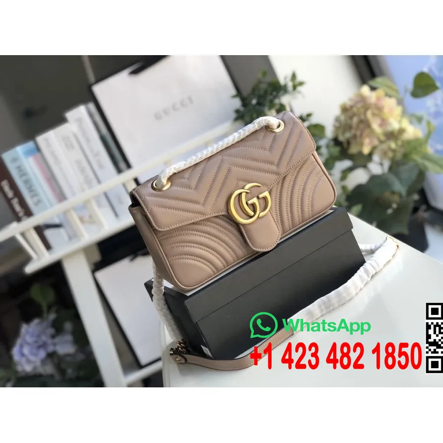 Сумка через плечо Gucci Marmont 26см 443497 из телячьей кожи, коллекция весна/лето 2020, бежевый