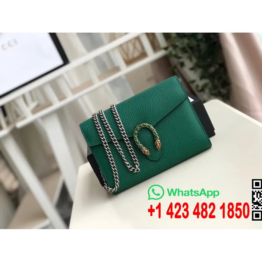 Gucci Crystal Dionysus Chain Wallet Shoulder Bag 20cm 401231 Calfskin Leather Spring/Summer 2020 Collection, Green