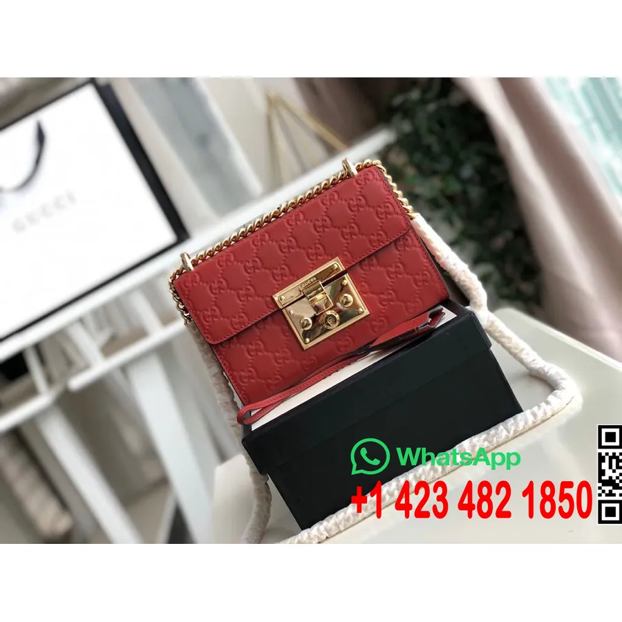 Gucci GG Embossed Padlock Shoulder Bag 20cm 409487 Calfskin Leather Spring/Summer 2020 Collection, Red