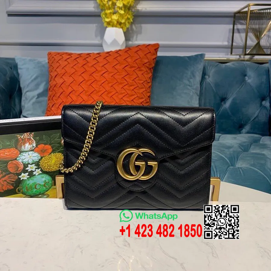 Gucci Gg Marmont Woc Bolsa De Ombro 20 Cm Couro De Bezerro Coleção Outono / Inverno 2019, Preto