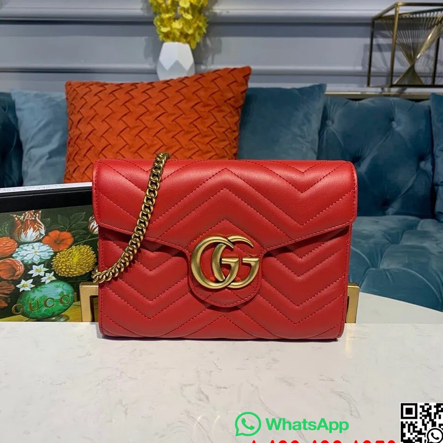 Gucci Gg Marmont Woc Bolsa De Ombro 20cm Couro De Bezerro Coleção Outono / Inverno 2019, Vermelho