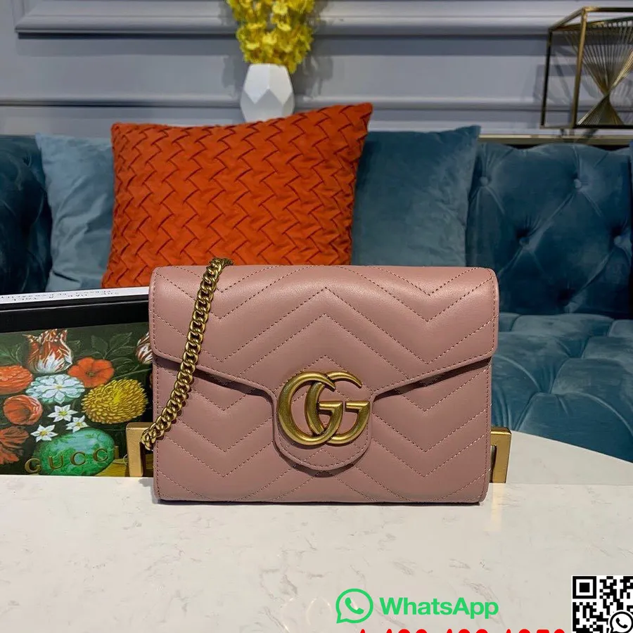 Bolsa De Ombro Gucci Gg Marmont Woc Couro De Bezerro 20 Cm Coleção Outono / Inverno 2019, Rosa Empoeirado