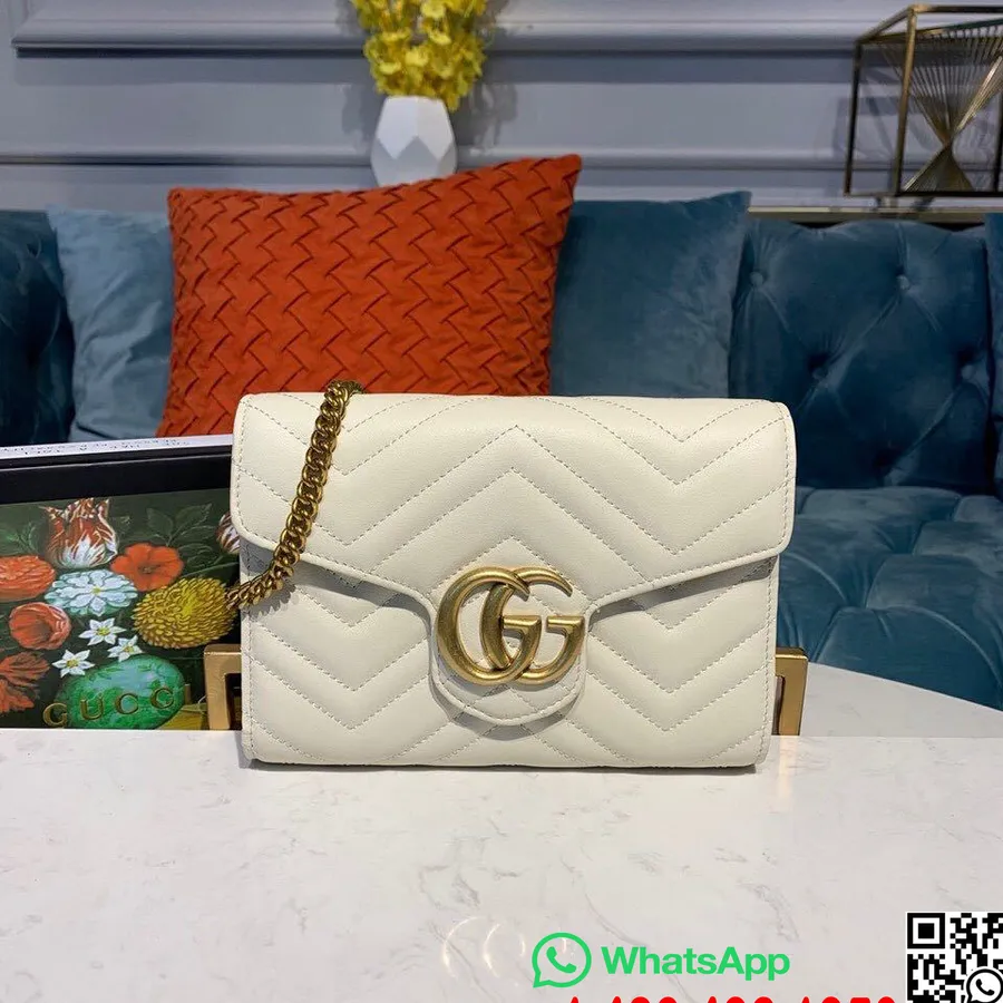 Gucci Gg Marmont Woc Bolsa De Ombro 20cm Couro De Bezerro Coleção Outono / Inverno 2019, Branco