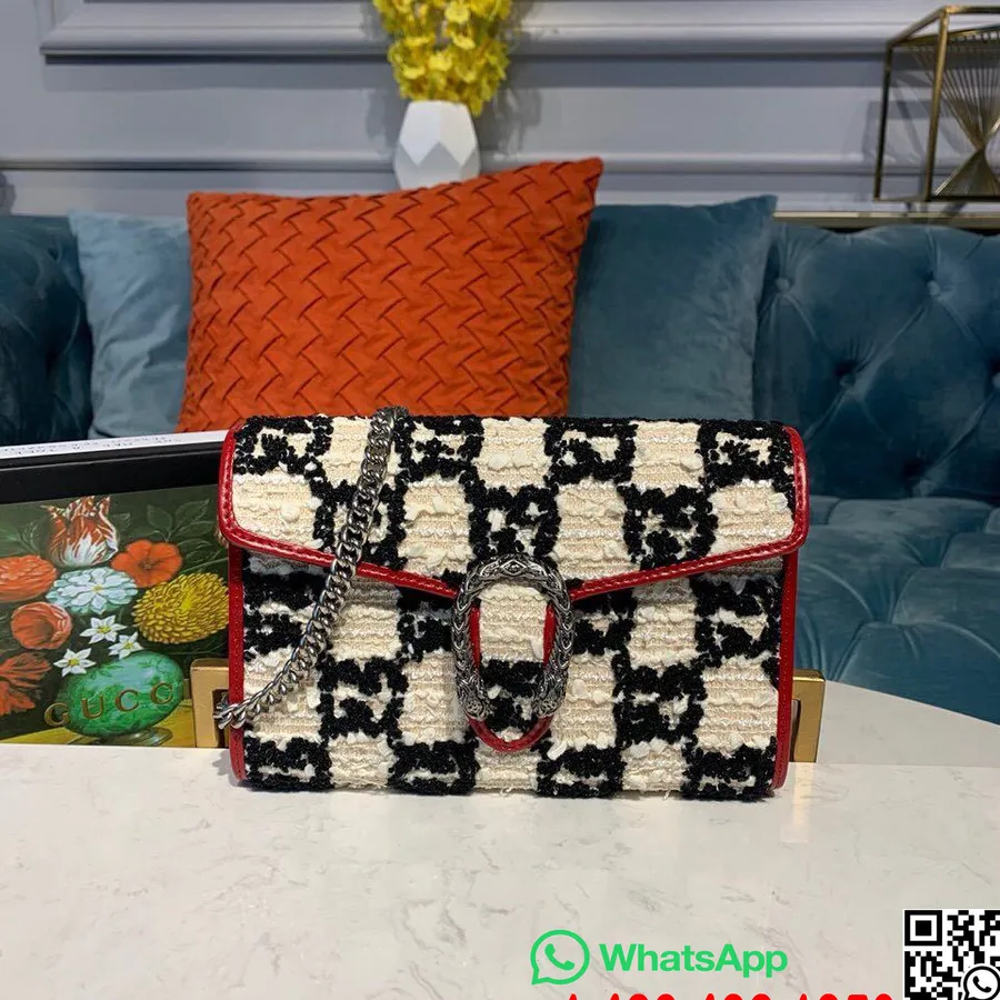 Tas Bahu Gucci Tweed Woc Dionysus 20cm Koleksi Musim Gugur/dingin 2019 Dari Kulit Anak Sapi, Putih