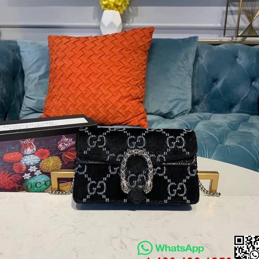 Gucci Gg Velvet Woc Mini Dionysus Torba Za čez Ramo 16 Cm Telečje Usnje Obroba Platno Kolekcija Jesen/zima 2019, črna