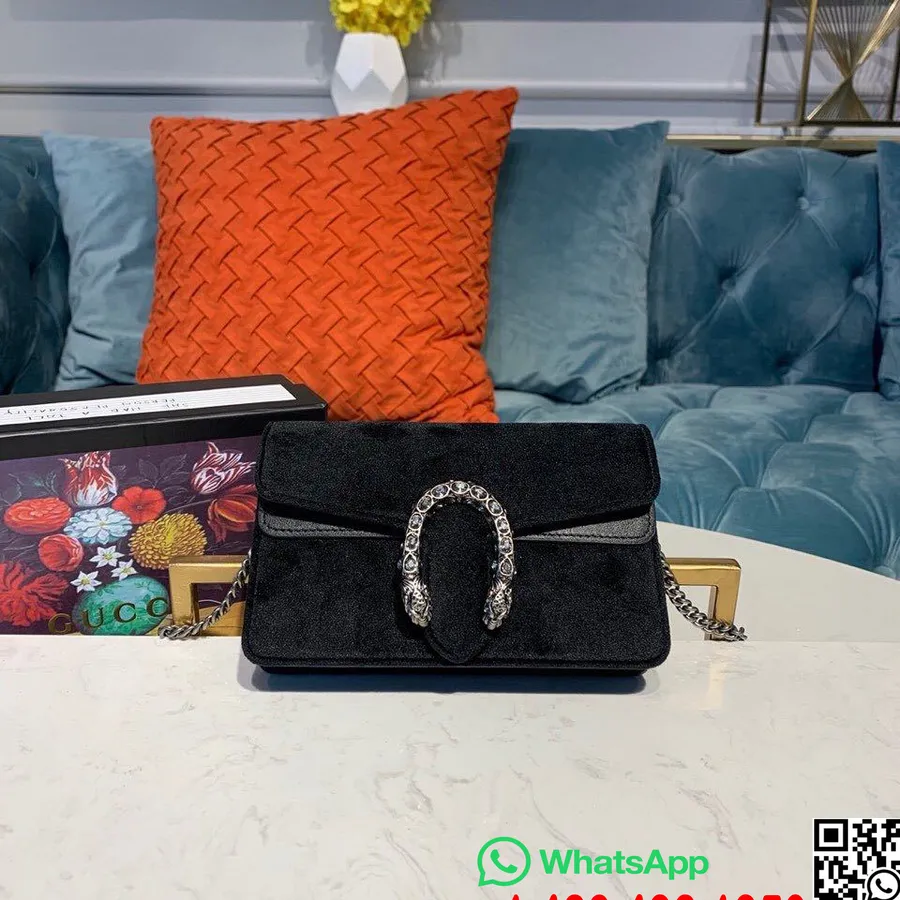 Бархатная сумка через плечо Gucci Woc Mini Dionysus, 16 см, с отделкой из телячьей кожи, коллекция осень/зима 2019, черный