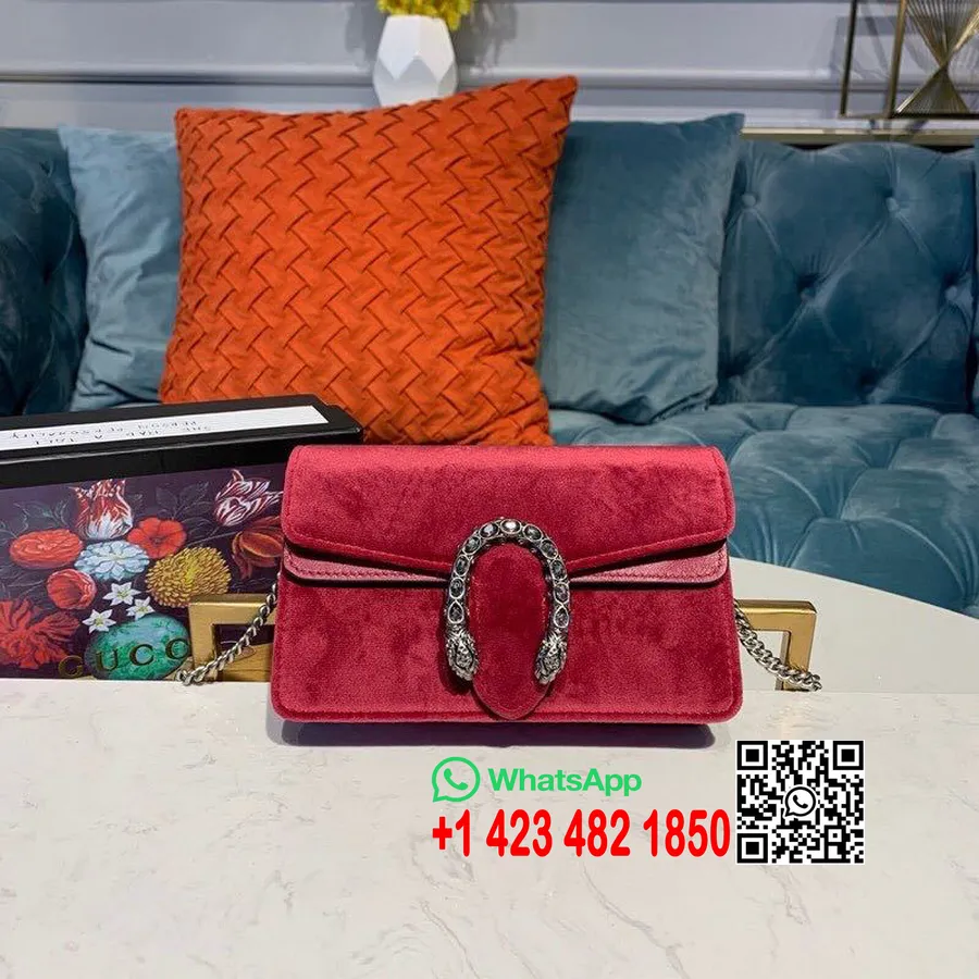 Gucci Velvet Woc Mini Dionysus Torba Za čez Ramo 16 Cm Telečje Usnje Obrobljeno Iz Platna Kolekcija Jesen/zima 2019, Rdeča