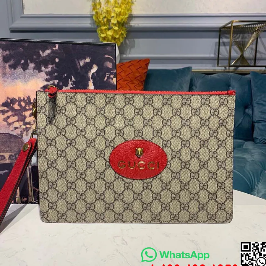 Gucci Torbica Z Zadrgo Z Motivom Guccissima 30 Cm Usnjena Obroba Iz Platna Kolekcija Jesen/zima 2019, Rdeča