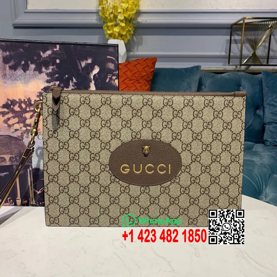 Gucci Guccissima-Motiv-Reißverschlussbeutel, 30 Cm, Lederbesatz, Canvas, Herbst/Winter-Kollektion 2019, Gelb