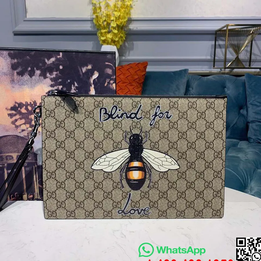 Gucci Bee Motiv Glidelås Veske 30 Cm Lærkant Lerret Høst/vinter 2019 Kolleksjon, Brun