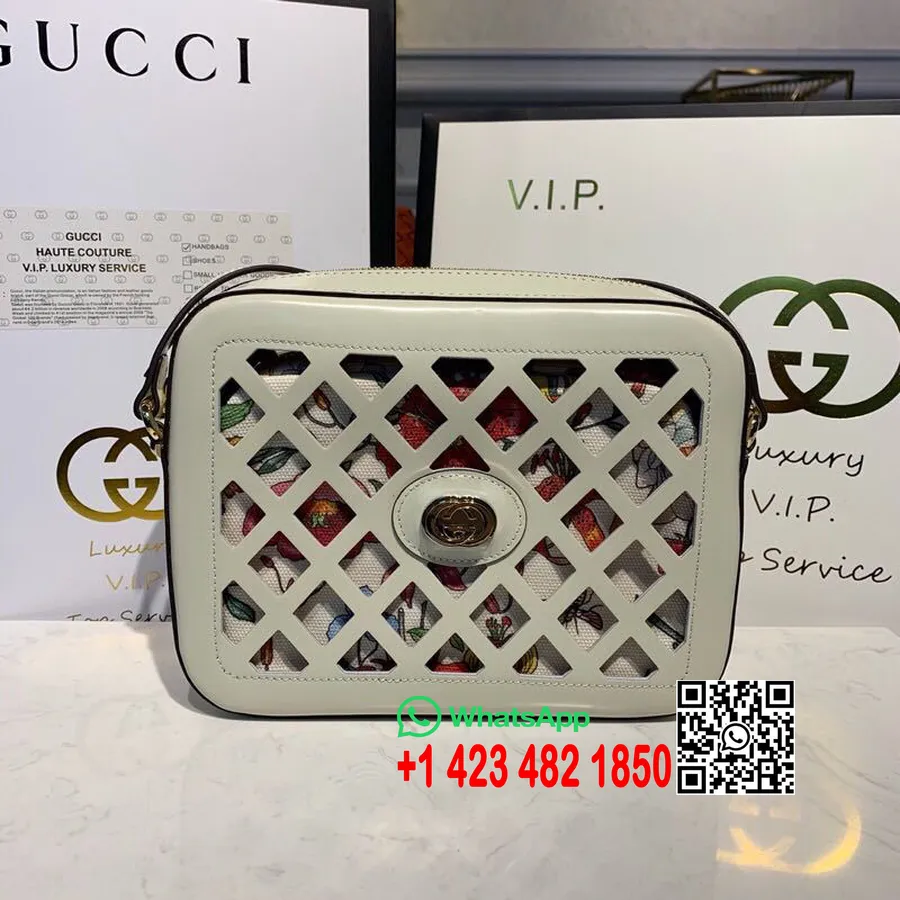 Gucci Rei'itetty Kameralaukku 24cm 443497 Pre-fall/talvi 2019 Kokoelma, Norsunluu/kukkakuvio