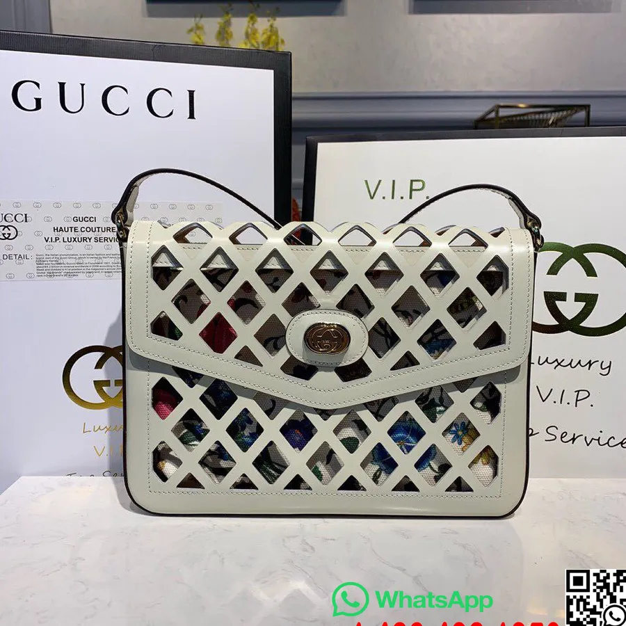 Gucci Rei'itetty Olkalaukku 26cm 443497 Pre-fall/talvi 2019 Kokoelma, Norsunluu/kukkakuvio