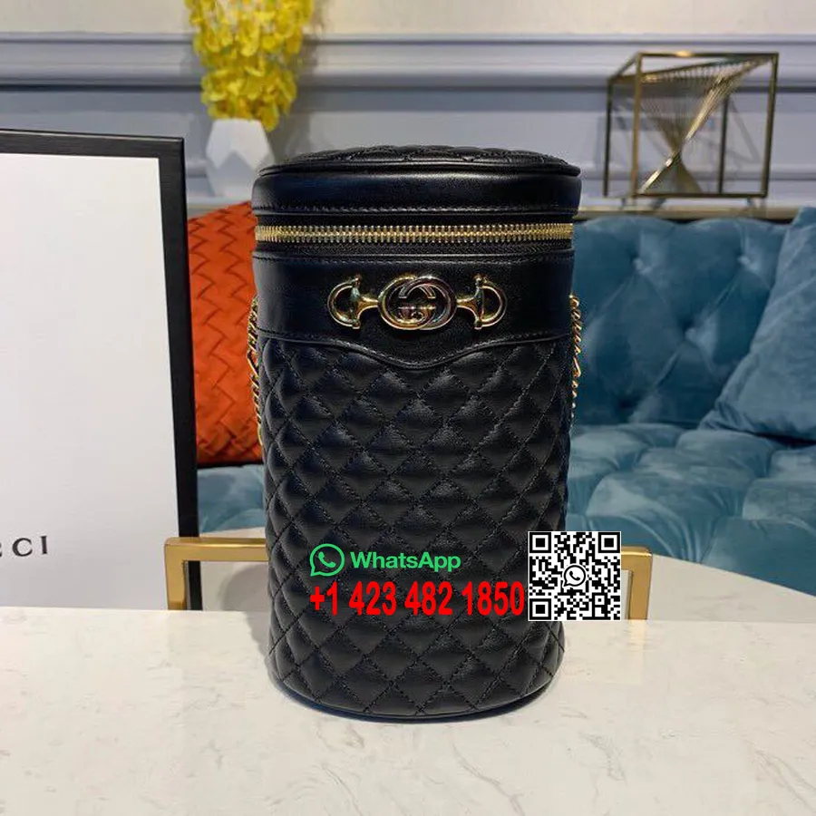 кожена чанта за колан с цилиндрична верига Gucci Trapuntta 22 см 575163 колекция от телешка кожа преди есен/зима 2019, черна