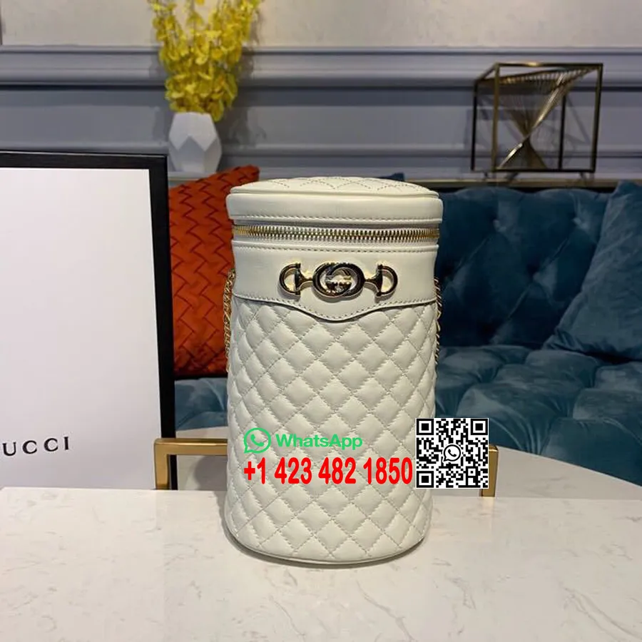 кожена чанта за колан с цилиндрична верига Gucci Trapuntta 22 см 575163 колекция от телешка кожа преди есен/зима 2019, бяла