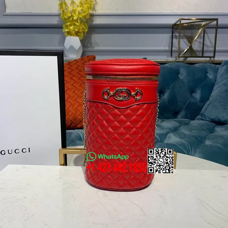 кожена чанта за колан с цилиндрична верига Gucci Trapuntta 22 см 575163 колекция от телешка кожа преди есен/зима 2019, червена