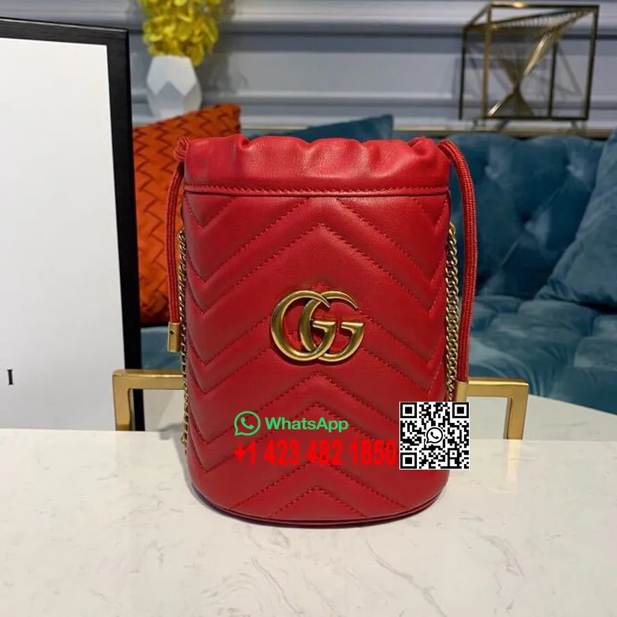 Gucci Gg Marmont Matelasse Mini Bucket Bag 18cm 575163 Glat Kalveskind Før Efterår/vinter 2019 Kollektion, Rød