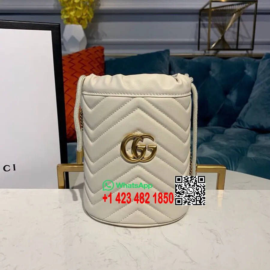 Gucci Gg Marmont Matelasse Mini Bucket Bag 18cm 575163 Sileä Vasikannahka Pre-fall/talvi 2019 Kokoelma, Valkoinen