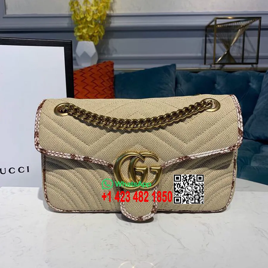 Gucci Gg Marmont Raffia Olki Olkalaukku 26cm 443497 Pre-fall/talvi 2019 Mallisto, Kerma/ruskea/beige