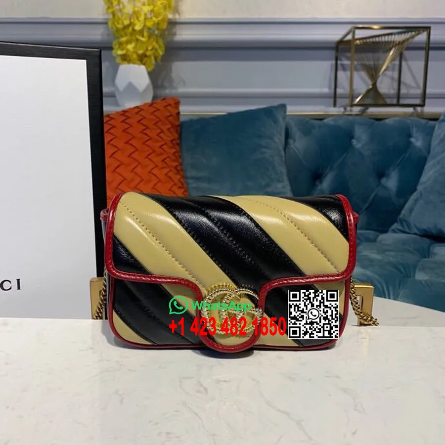 Gucci Marmont Dijagonalna Matelasse Torba Na Rame 18 Cm 443497 Kolekcija Od Teleće Kože Pred Jesen/zima 2019., Bež/crna/cerise T