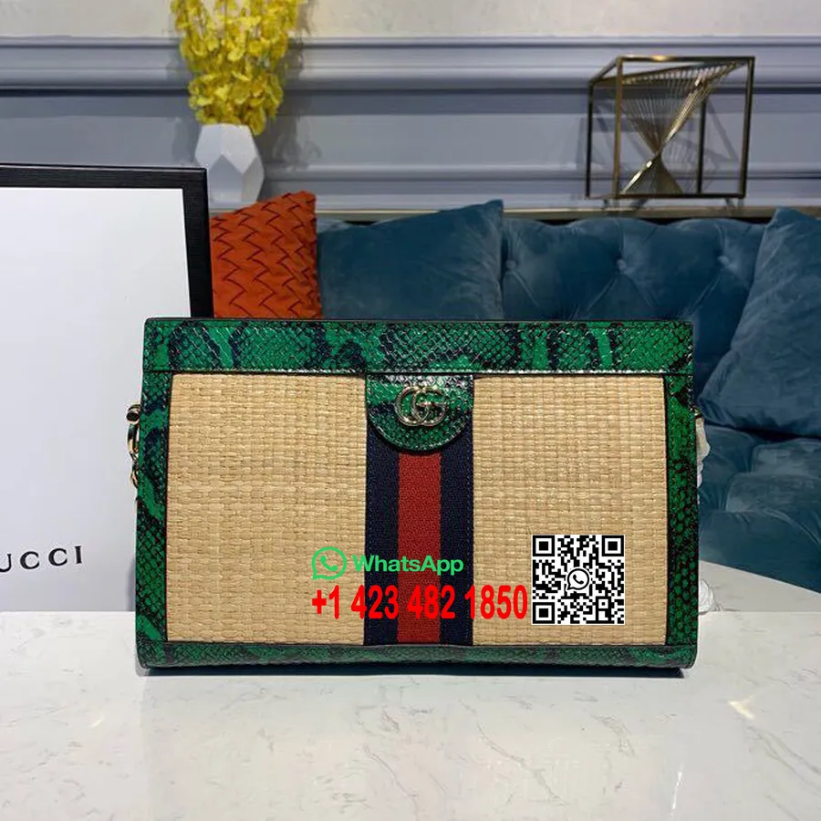 Gucci Ophidia Slamnata Torba Na Rame 26 Cm 503877 Kolekcija Od Teleće Kože Pred Jesen/zima 2019., Zelena/bež