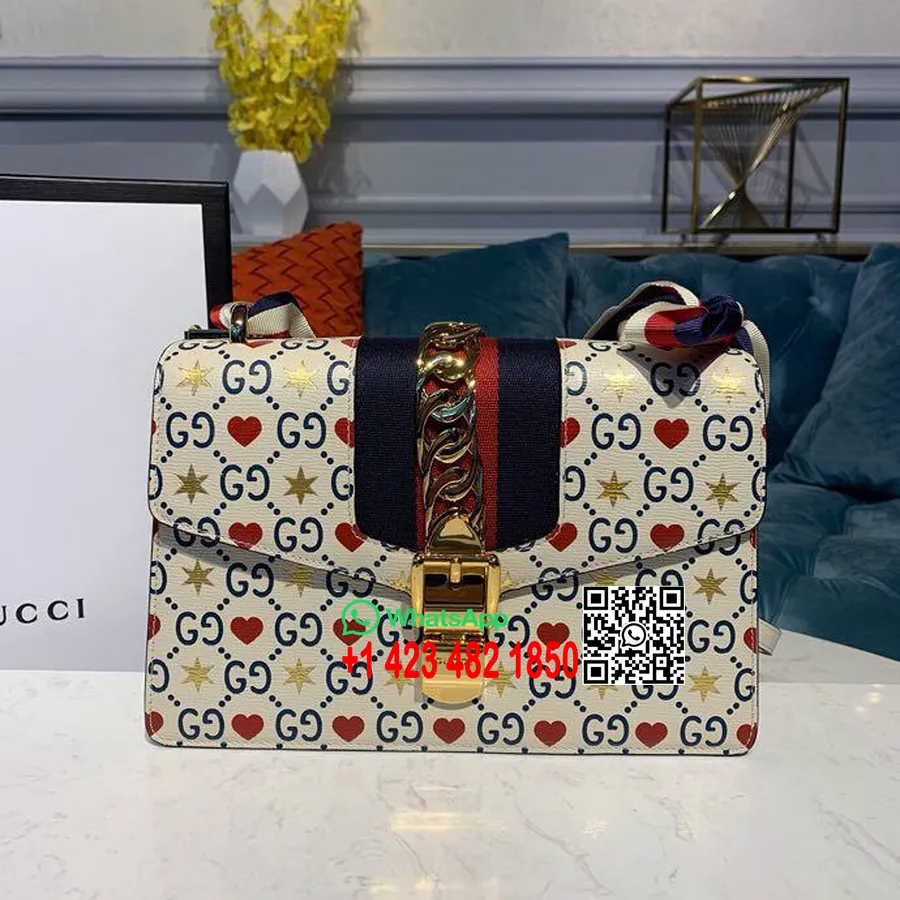 Gucci Bolsa De Ombro Sylvie Do Dia Dos Namorados Chinês 25cm 524405 Couro De Bezerro Coleção Primavera/verão 2019, Branco/vermel